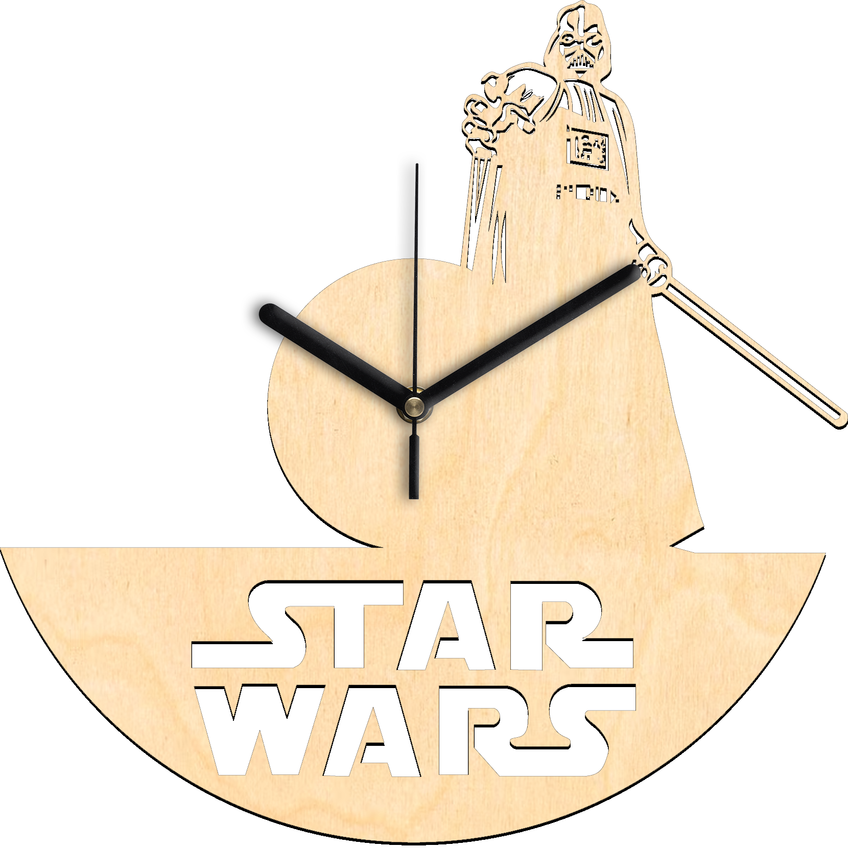 Nyírfa rétegelt lemezből kivágott Star Wars Darth Vader falióra