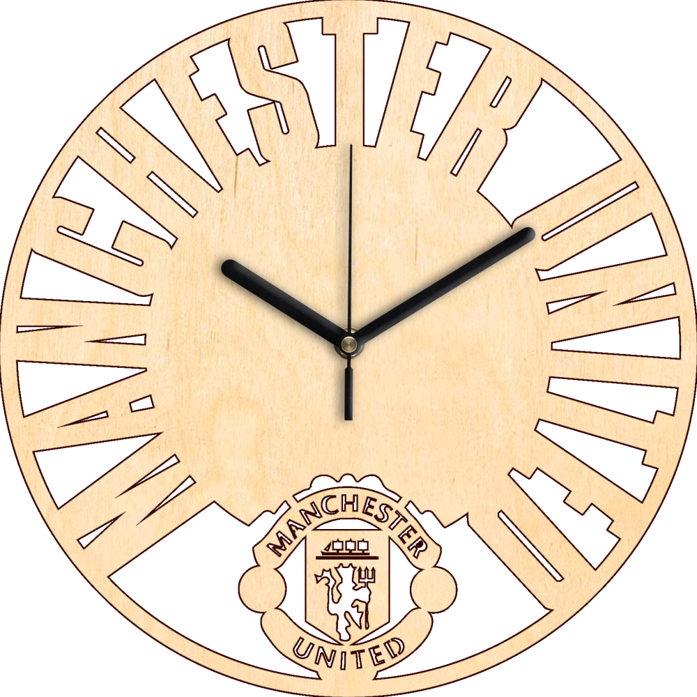 Nyírfa rétegelt lemezből kivágott Manchester United falióra - Nyírfa