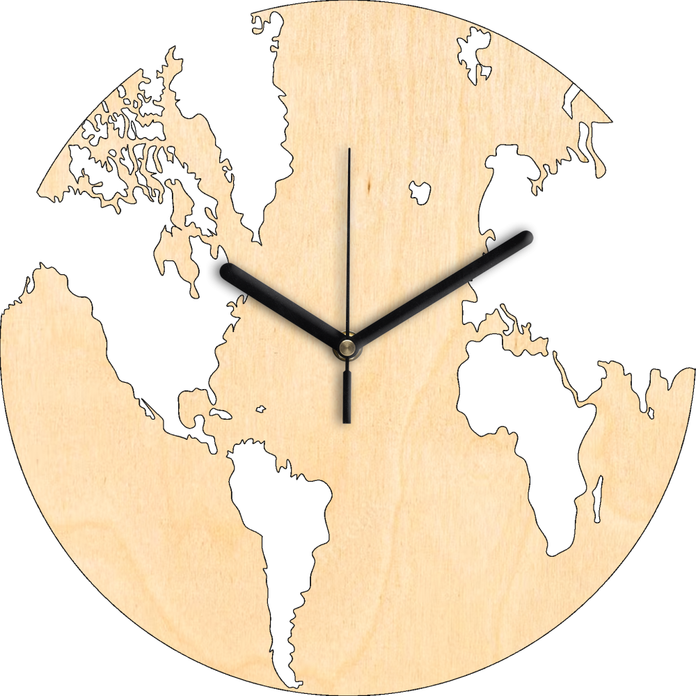 Nyírfa rétegelt lemezből kivágott világtérkép falióra